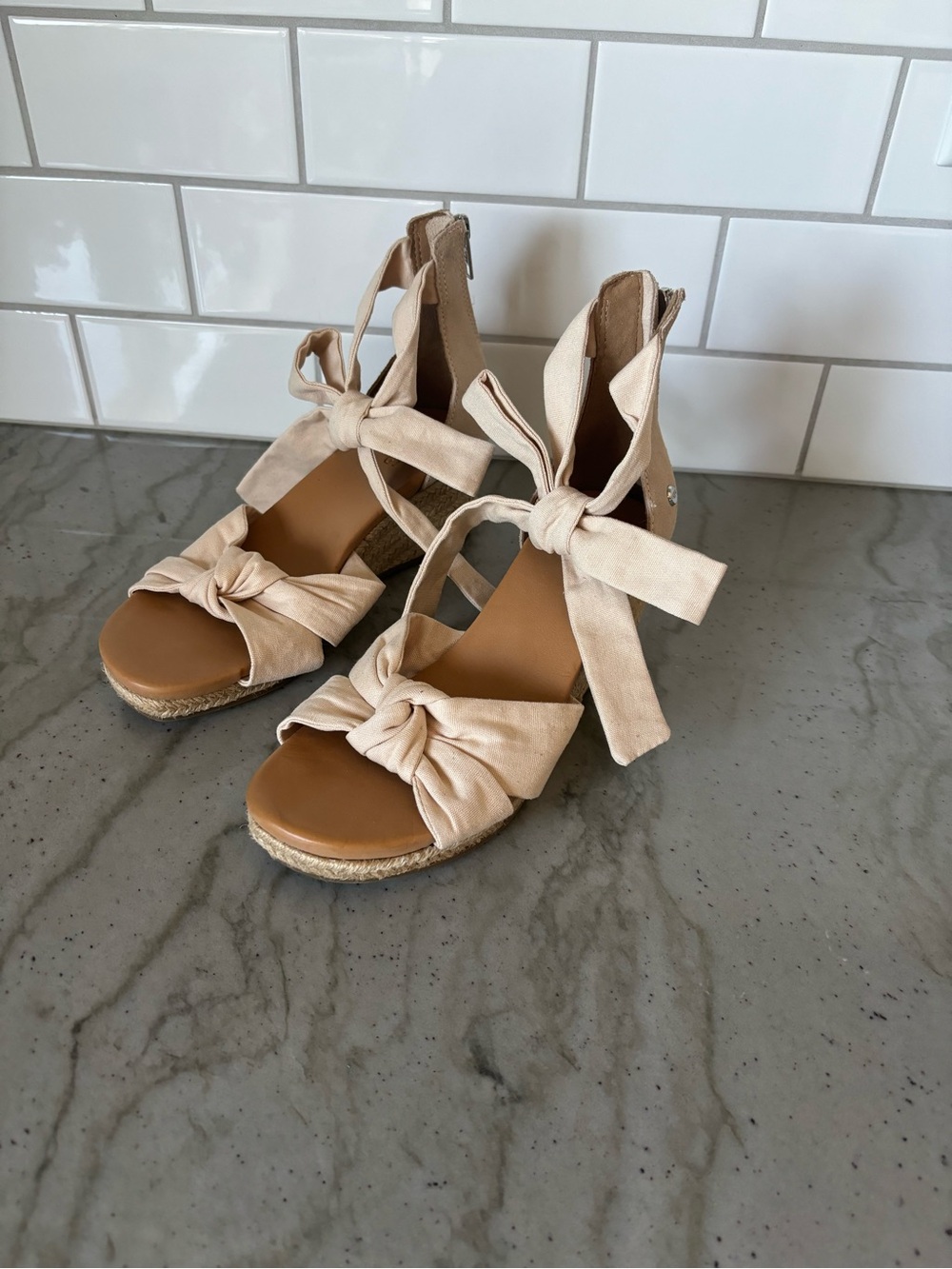 UGG Yarrow wedge espadrille sandals in cream/natural